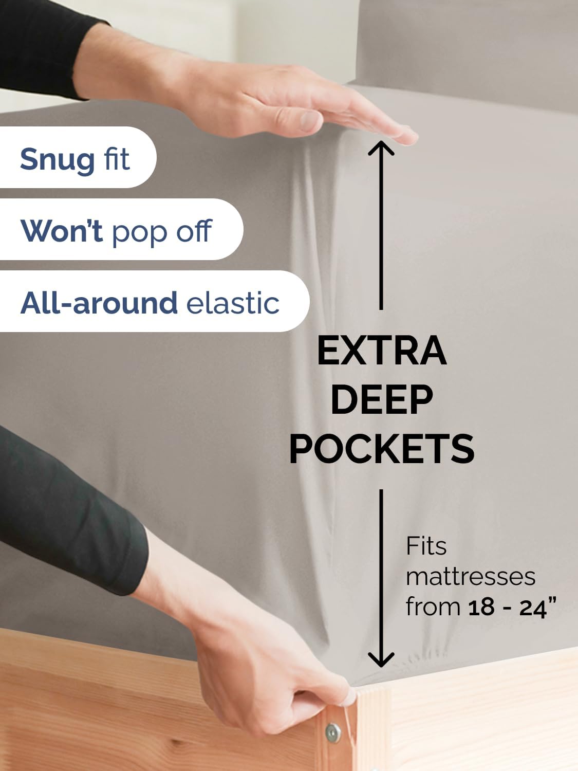 Skiennix Extra Deep Twin Sheet Set - 4-Piece Breathable Cooling Bedding - Soft, Wrinkle-Free Light Grey