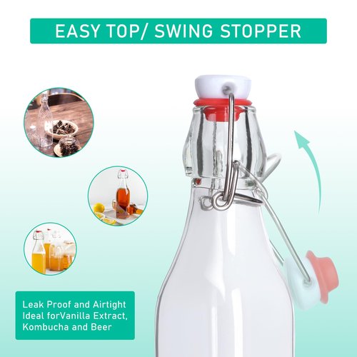CAKKVDE 12 Pack 8oz Swing Top Glass Bottles,Flip Top Glass Bottle,Square Bottles with Airtight Stoppers for Kombucha, Kefir, Vanilla Extract, Beer