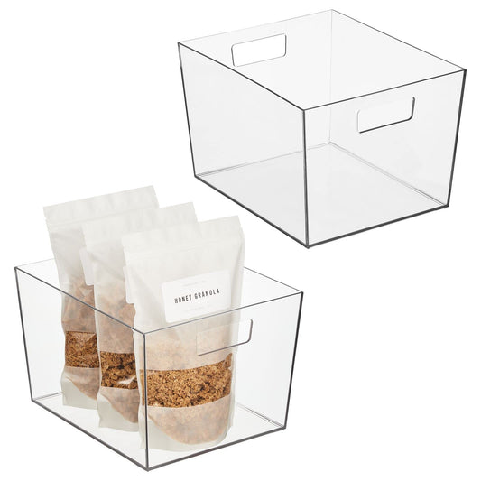 mDesign Nate Home by Nate Berkus Wide Plastic Bin with Handles | Perfect Organizer for Kitchen Storage or Fridge, and Pantry Organization from mDesign - Set of 2, Clear
