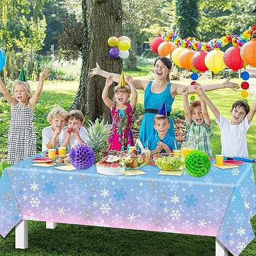 PHOGARY 3 Pieces Christmas Snowflake Tablecloth Birthday Party Decorations Supplies Winter Snowflake Table Cloths for Winter Wonderland Decorations Frozen Party Favors 51 x 86 Inch