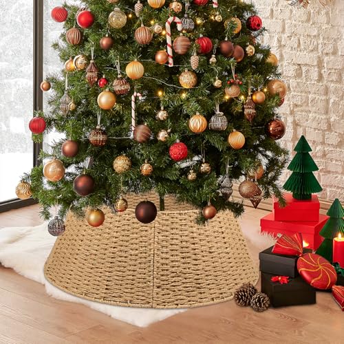 Bribay Natural Wicker Woven Christmas Tree Collar 28 Inch - 4 Pack