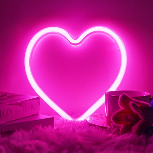 Pink Heart Neon Sign, Battery Operated or USB Powered LED Heart Lights for Valentines Day Decoration, Valentines Gifts for Wife Wedding Proposal Anniversary Mother's Day Girls’ Room Table Wall Decor
