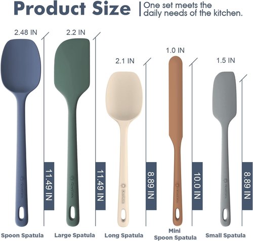 ChefAide Silicone Spatula Set - 5 Pieces, Ergonomic Grip, Heat Resistant Up to 600°F for Nonstick Cookware