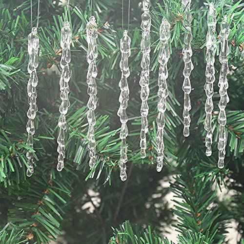 Icicle Ornaments 25 pcs Icicles Pendant Set Christmas Decoration Acrylic Clear icicles with Approx 11 Yard Cord for Christmas Tree Decoration (Water Drop-5.1inch)