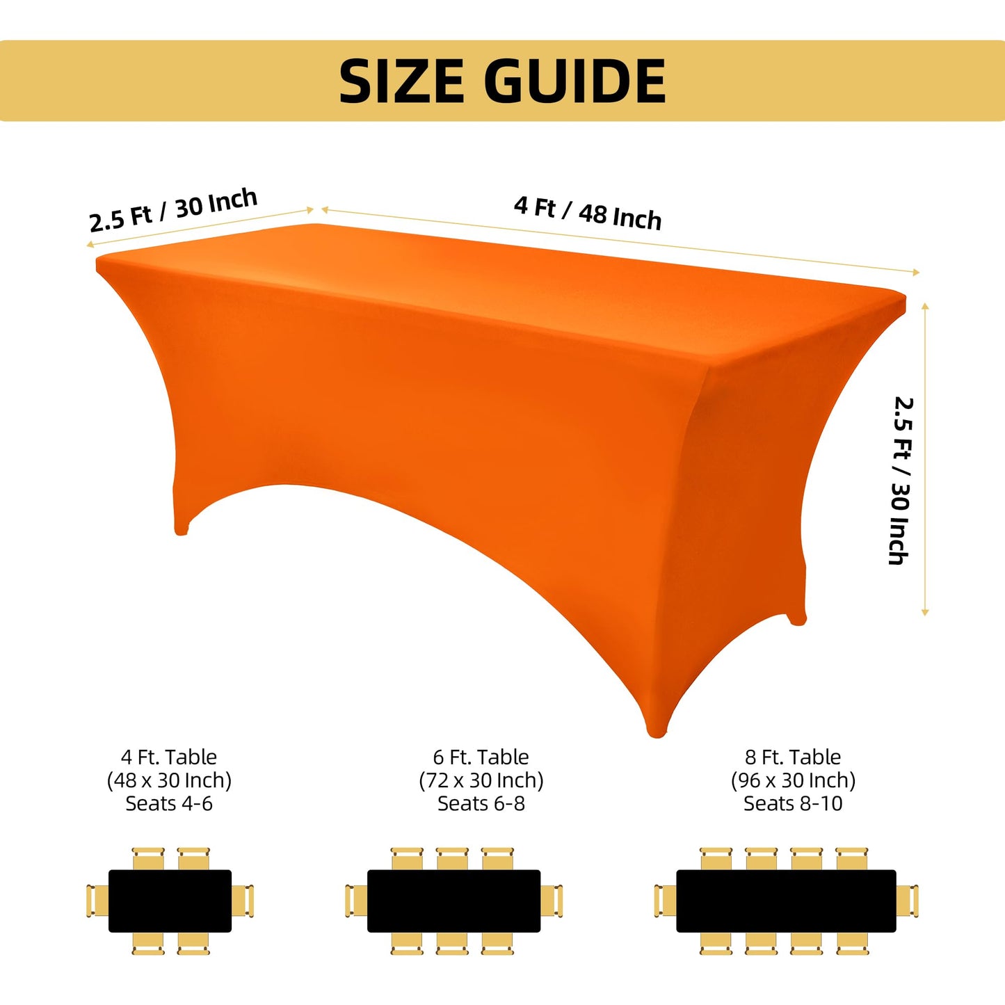 ZarzaaSik 6-Pack 4ft Spandex Table Covers for Rectangular Folding Tables - Wrinkle Resistant Stretch Tight Table Cloths - Ultimate Fitted Table Protector for Parties, Trade Shows, and Wedding