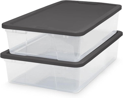 HOMZ Snaplock Storage Organizer Bins - 2-Pack Clear Plastic Containers with Lids, 28 Quart, Gray | Ideal for Home Organization
