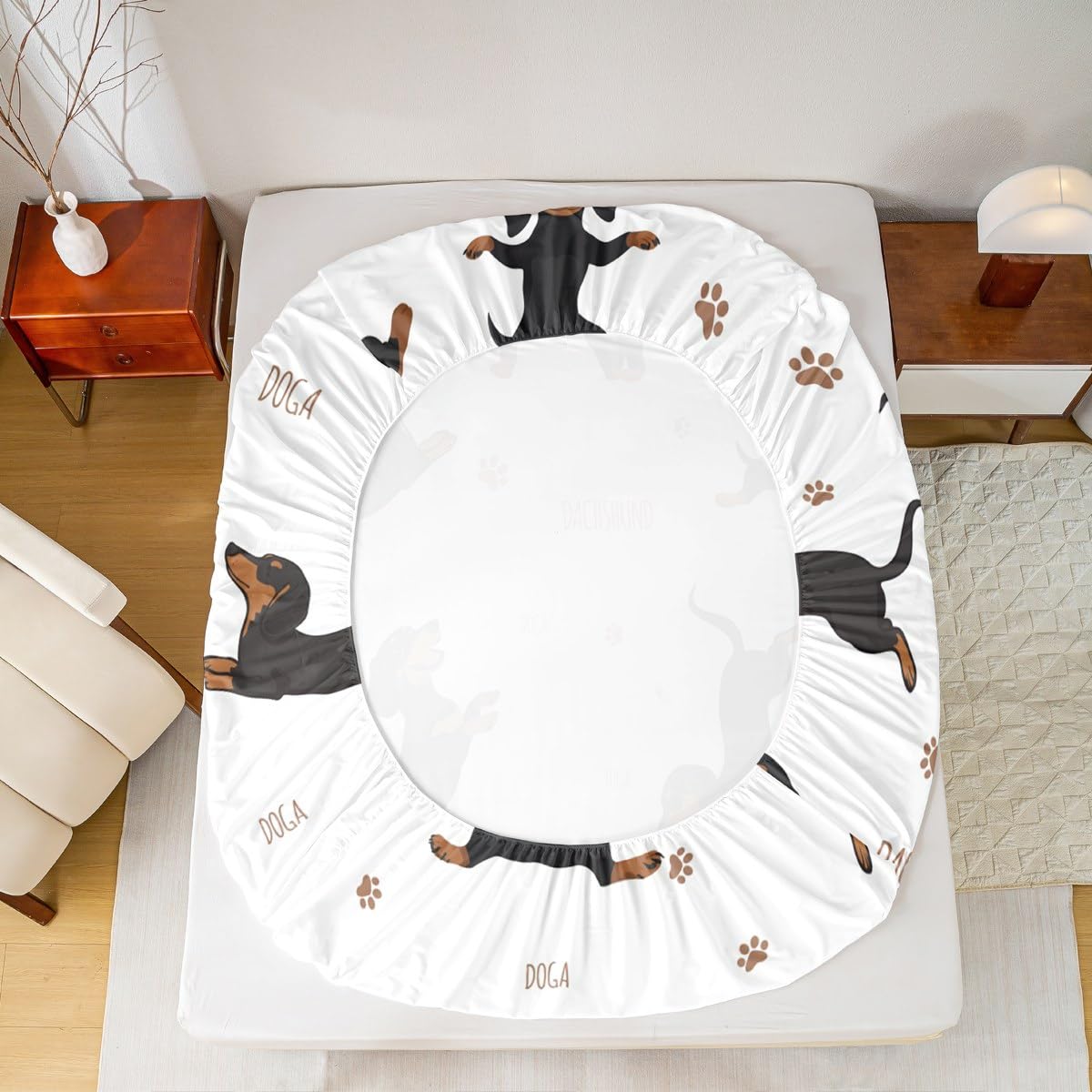 Feelyou Sausage Dog Bed Sheets Set Boys Dachshund Sheet Set for Kids Ultra Soft Puppy Dog Sheets with Deep Pocket Fitted Sheet Kawaii Pet Brown Bedding Set Room Decor Queen