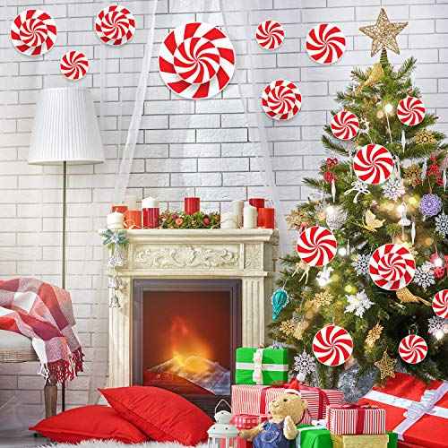 18 Pieces Peppermint Candy Cutouts Christmas Candy Cutouts Cardboard with Glue Point Dots for Winter Bulletin Board School Classroom Christmas Party Home Decoration Supplies, 3 Sizes