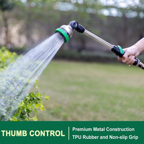 FANHAO 16-Inch Heavy Duty Garden Hose Wand - 9 Spray Patterns & 180° Rotating Nozzle | Ideal for Watering Baskets & Shrubs - Green