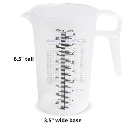 32oz (1 Quart) Measure Pitcher with Convenient Conversion Chart – Extra Strong Food Grade – Great for Cooking, Home Hobbies, Shop Oil and Fluids, Spa Chemicals with High Chemical Resistance by Turnah