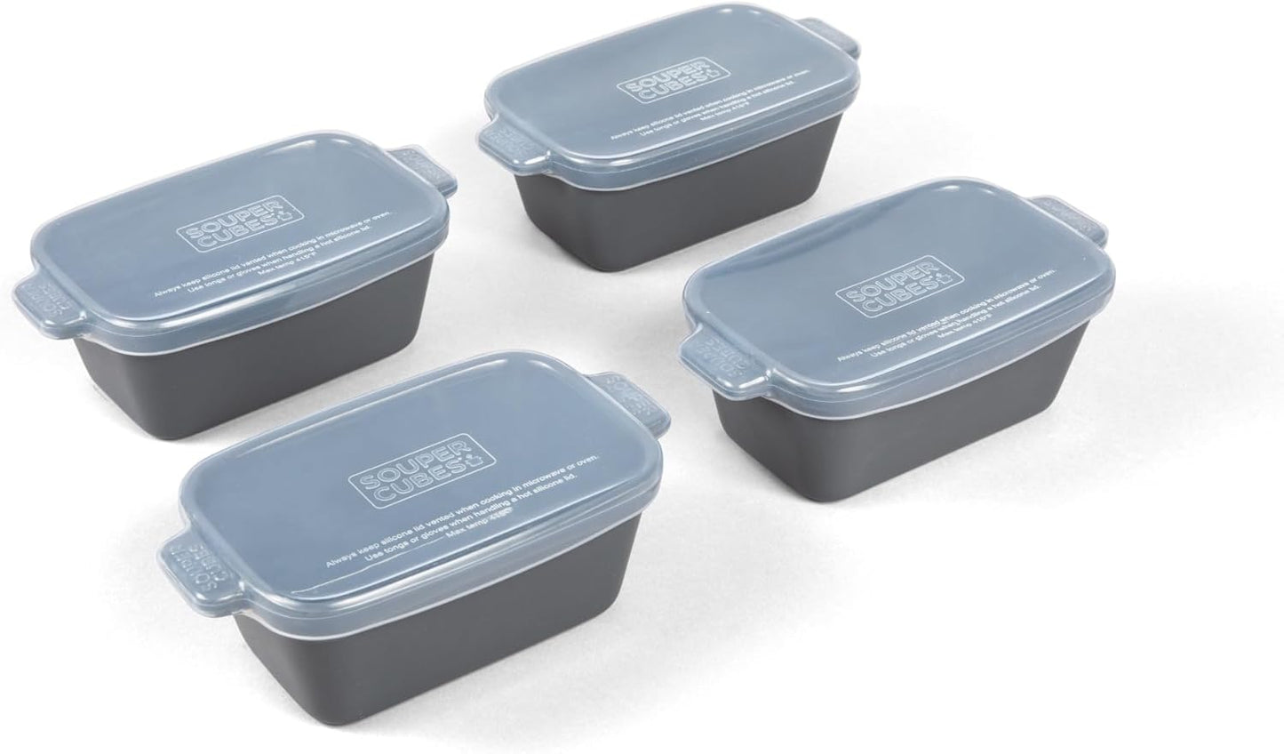 Souper Cubes Stoneware - Small 5" x 3" Ceramic Baking Dish Set with Silicone Covers | Perfect for Reheating Single Servings - Charcoal
