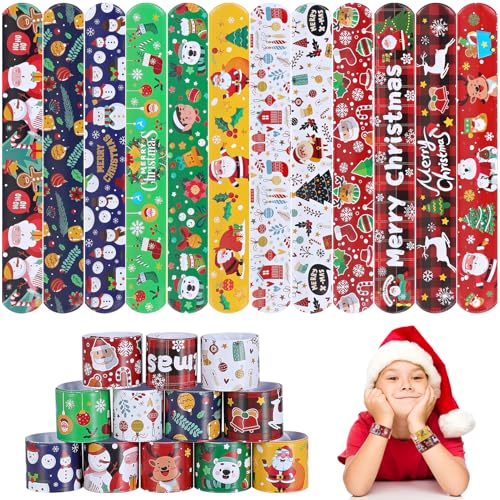 Christmas Slap Bracelets for Kids 36 PCS Christmas Party Favors for Kids Supplies Bulk Xmas Snap Bracelets Stocking Stuffers Goodie Bag Stuffers Classrooom Prizes Toys Gifts for Students Girls Boys