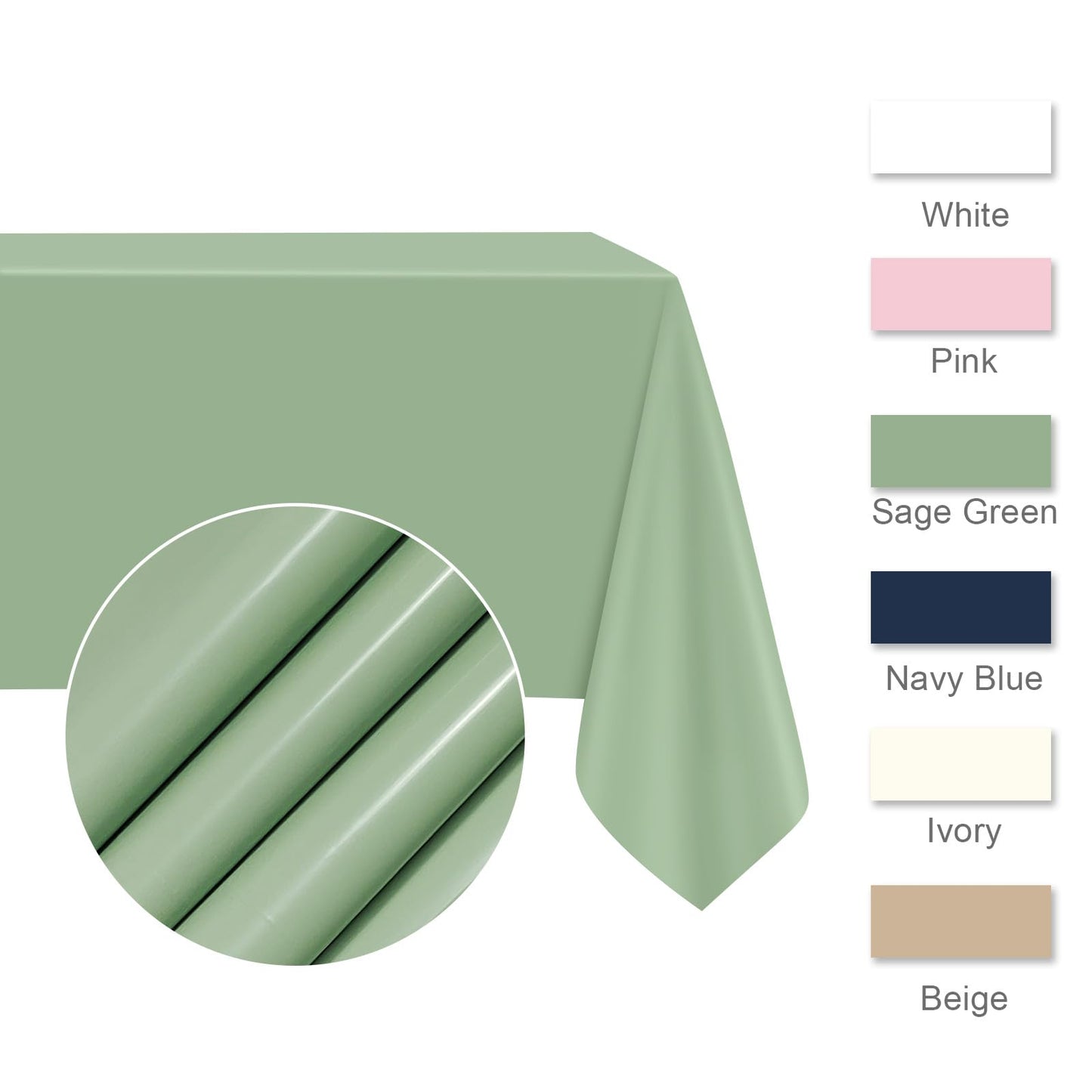 2 Pcs Sage Green Tablecloth Plastic 54 ×108 Inches Rectangle Sage Green Tablecloth Disposable Plastic Waterproof Table Cover for Outdoor Picnic, Kitchen, Holiday Birthday Wedding Baby Shower Party
