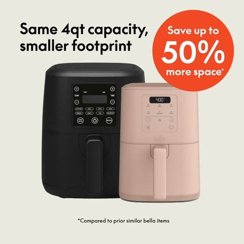 Bella 4Qt Slim Air Fryer - EverGood™ Ceramic Nonstick Coating, Adjustable Temp, 6 Cooking Presets, Blossom Color