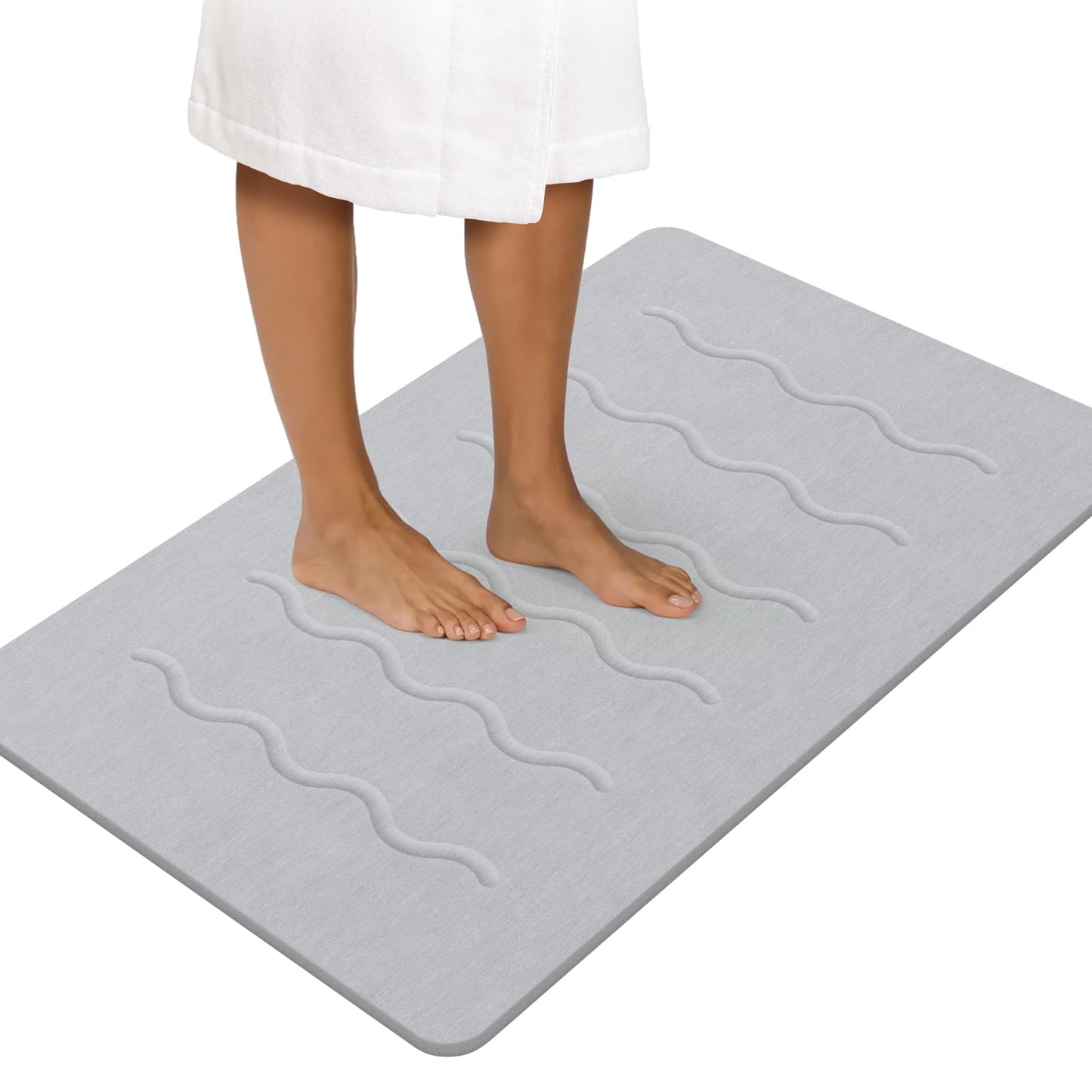 OTHWAY 32"x 20" Stone Bath Mat Large, Diatomaceous Earth Bath Mat for Bathroom Quick Drying Absorbing, Long Non-Slip Diatomite Hard Stone Shower Mat Instant Dry(Light Grey)
