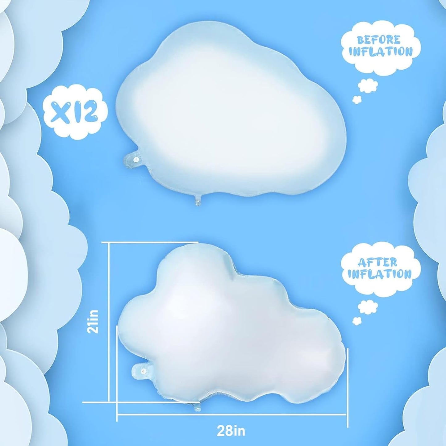 Sumind 6 Pcs White Cloud Balloons - 28 Inch Cute Foil Decorations for Birthday & Baby Shower Parties (Light Blue)