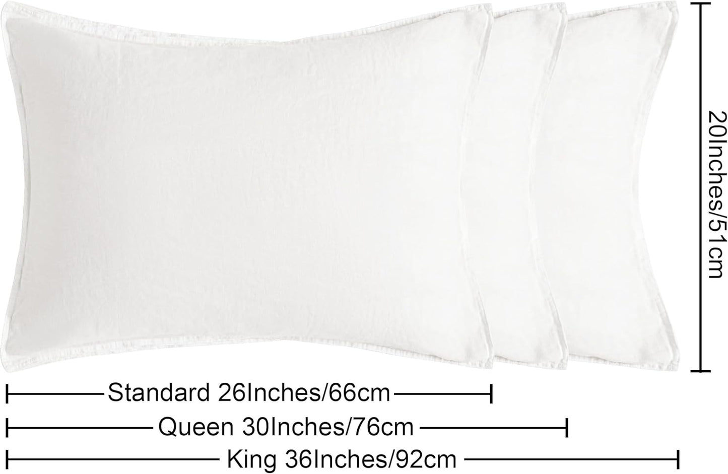 NTBAY French Linen Pillow Cases - 100% Breathable Linen Standard Pillowcases, 20x26 Inches | 2 Pack, White