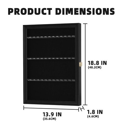 36 Souvenir Tea Spoon Display Case Rack Wall Mountable Cabinet Frame with Lockable Glass Door Black