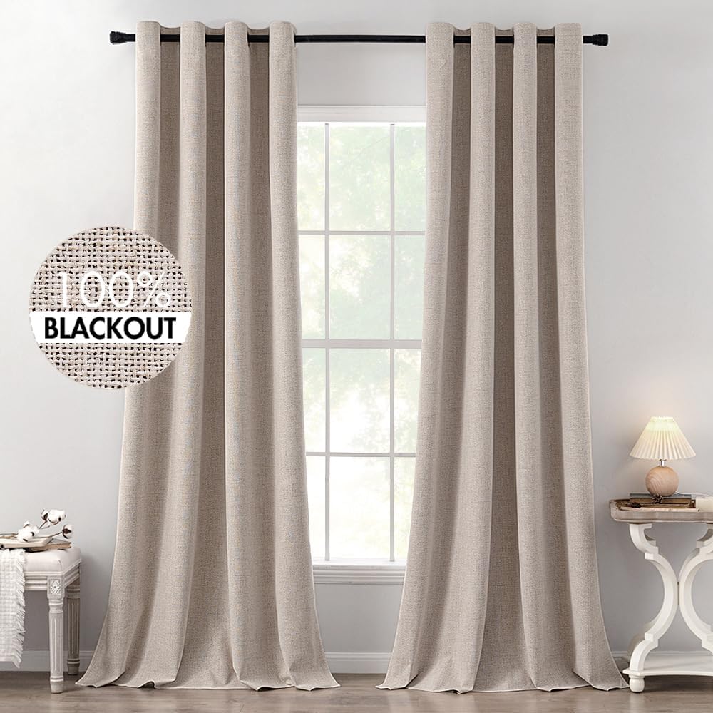 MIULEE Blackout Curtains - Thermal Insulated Linen Texture Drapes | 52x120 Inch Khaki, 2 Pack for Bedroom & Living Room