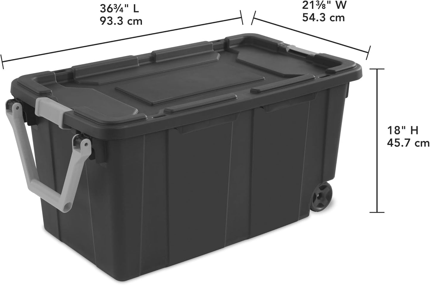 Rugged Industrial Tote by [Brand Name] - 40 Gallon Wheeled Storage Bin with Latch Lid | Dark Gray