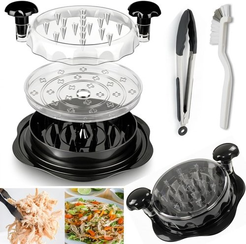 Chicken Shredder Tool by Twist - Ergonomic 10" Shredder with Tray, Brush & Tongs for Easy Meat Shredding
