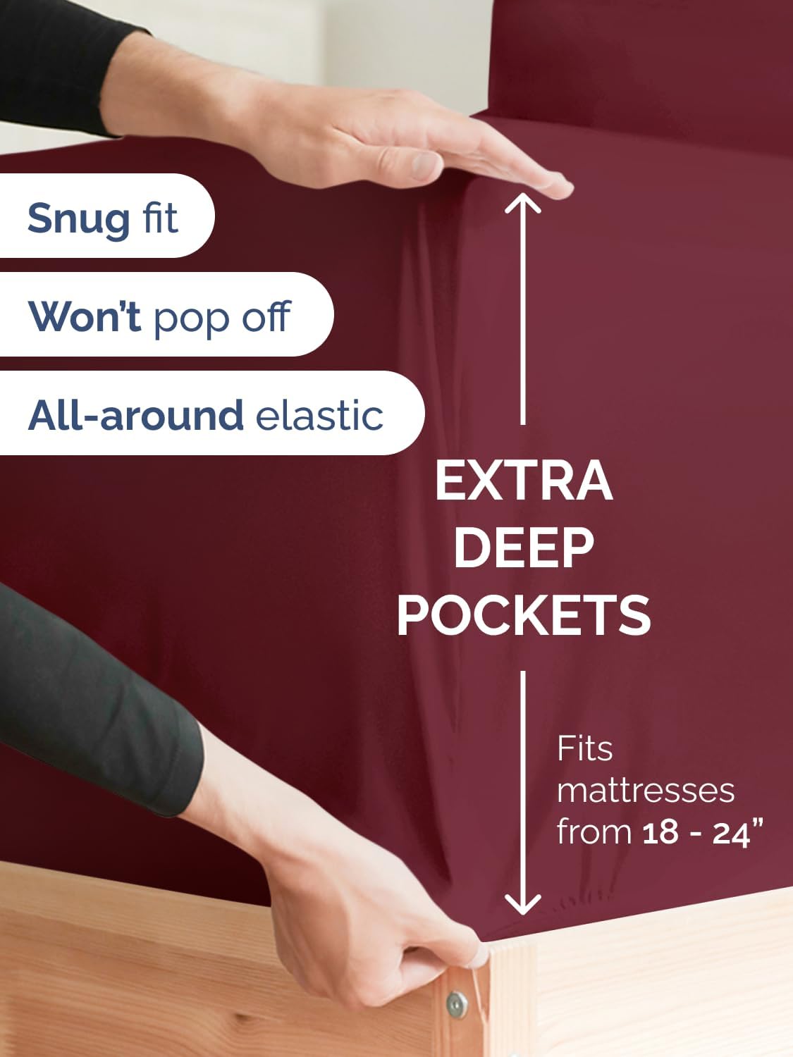 Skiennix Extra Deep King Sheet Set - 6 Piece Breathable Cooling Bedding - Soft Wrinkle-Free Burgundy