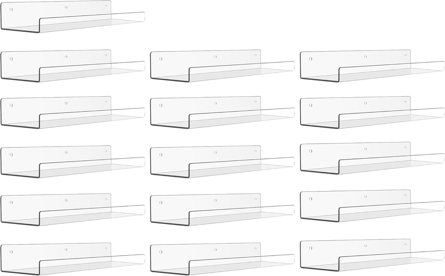 Upsimples 16 Pack Acrylic Floating Shelves - Clear Wall Storage for Kids' Books, Bathroom & Living Room Decor