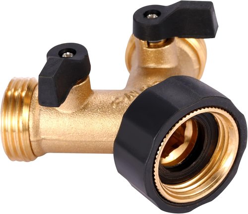 Brass Garden Hose Splitter by [Brand Name] - Heavy Duty 2-Way Y Connector with 2 Extra Rubber Washers