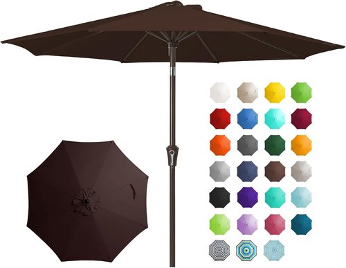 JEAREY 9FT Outdoor Patio Umbrella - Market Umbrella with Push Button Tilt & Crank | UV Protection, Waterproof, Brown
