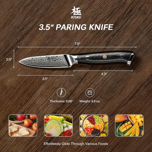 KYOKU Paring Knife - 3.5-Inch Japanese Damascus VG10 Steel Blade - Shogun Series with Sheath & Case