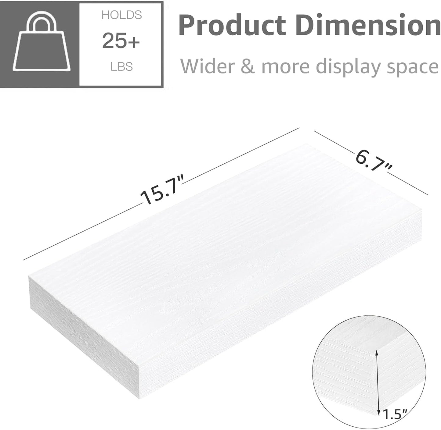 QEEIG Floating Wall Shelves - Stylish 16-Inch Bathroom, Bedroom & Kitchen Storage - Set of 4, White
