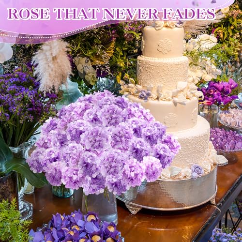 Tigeen 200 Pcs Lavender Hydrangea Artificial Flowers Bulk, 7.48 Inch