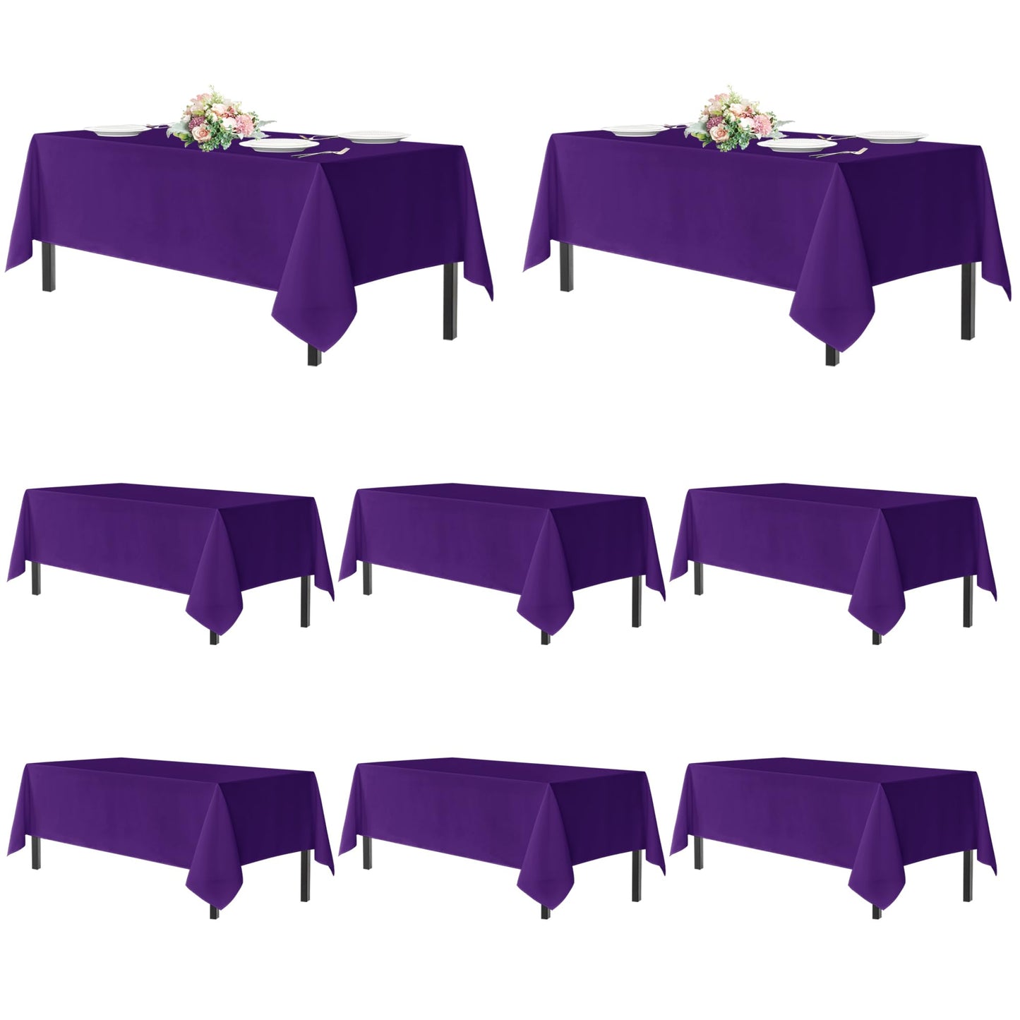 sancua Purple Tablecloths for 6 Foot Rectangle Tables, 8 Pack - Washable Polyester Fabric Table Cloth for Halloween Party, Wedding Birthday, Banquet Reception, 54x108 Inch