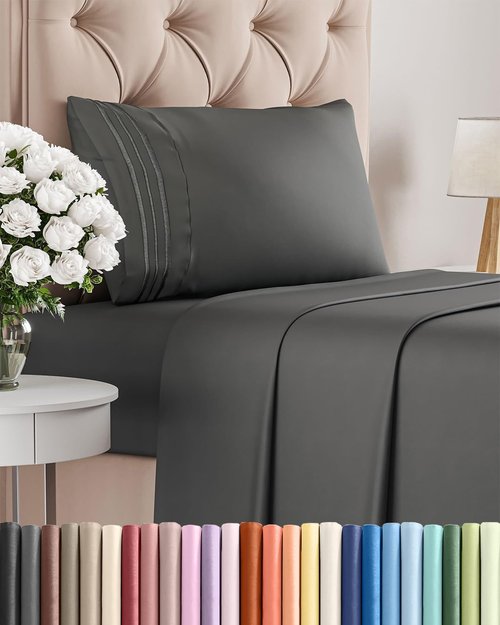 Charcoal Twin Size 3 Piece Sheet Set by Hotel Luxury | Comfy, Breathable & Cooling - Ultra-Soft, Deep Pockets, Wrinkle-Free