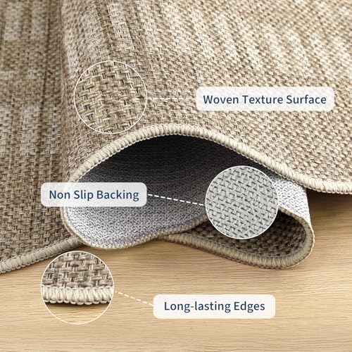 GarveeHome 6'x9' Tan Scalloped Area Rug - Washable Non-Slip Low Pile Jute Style