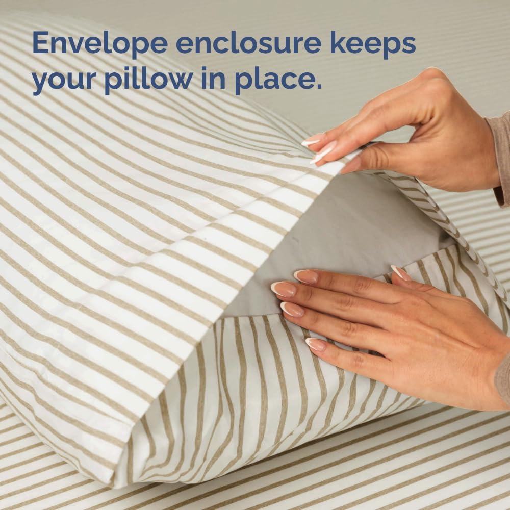 King Pillow Cases by [Brand Name] - Ultra Soft Hotel Quality Covers | Cozy, Wrinkle-Free, Fade Resistant - 2 Piece Set in Beige Stripes