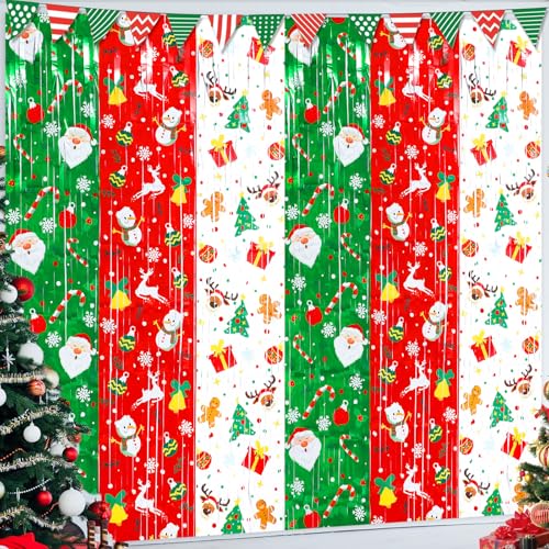 Panelee Christmas Foil Fringe Backdrop 6.6 x 9.9 ft, 2 Pack Holiday Party Decorations