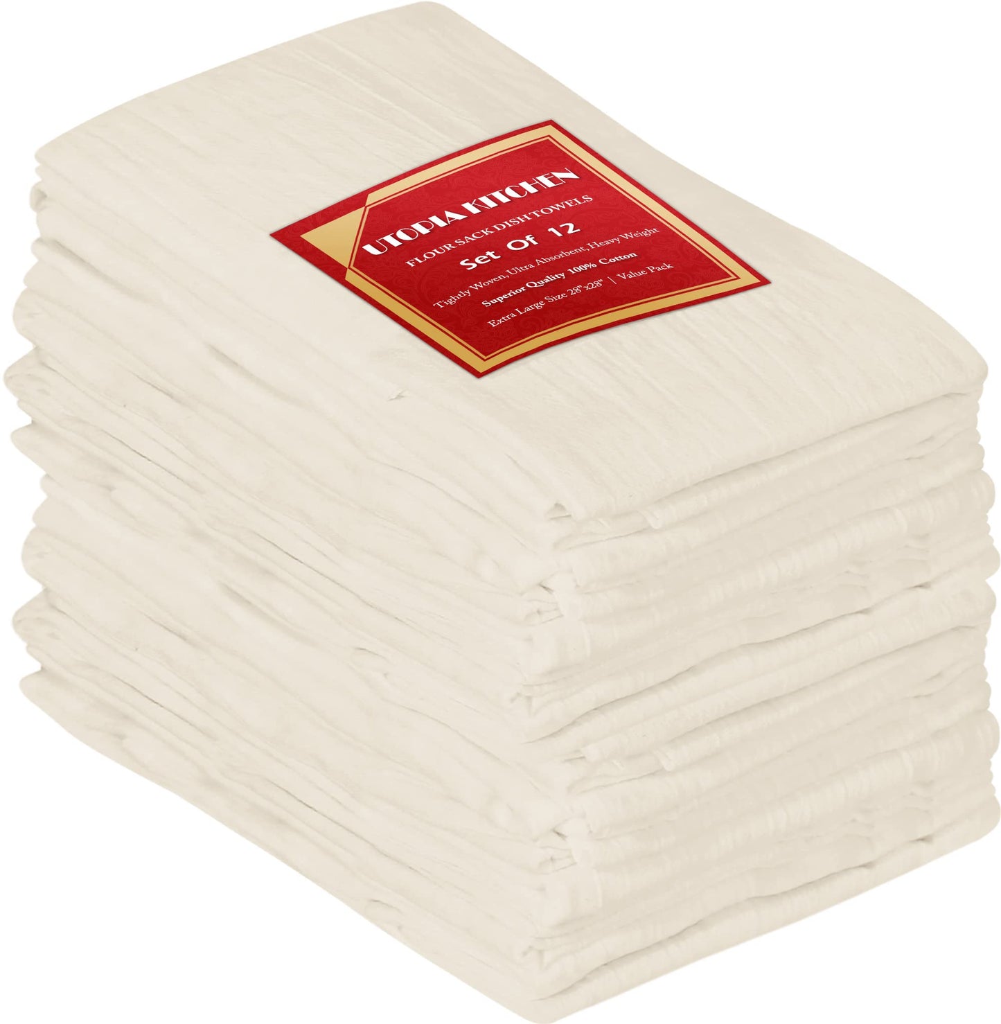 Utopia Kitchen Natural Flour Sack Towels [24 Pack - 28 x 28 Inch] 100% Cotton Tea Towels for Cleaning & Drying - Highly Absorbent Kitchen Dish Cloth