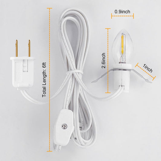 Brightown Accessory Cord with LED Bulb - 6ft Cord with On/Off Switch for Night Lights, Halloween Pumpkin, Blow Mold, Christmas Village House, Holiday Ceramic Trees, Craft Projects, 2 Pack