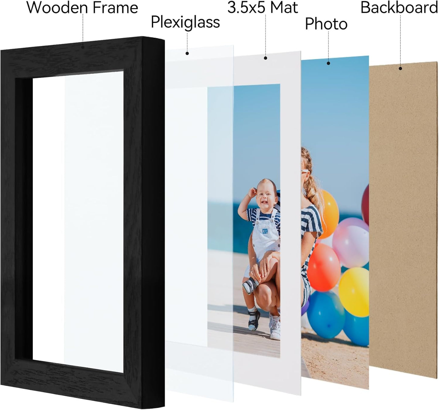 Vittanly 4x6 Picture Frame Set of 3 - Versatile Wall Mount & Tabletop Display | Black Engineered Wood