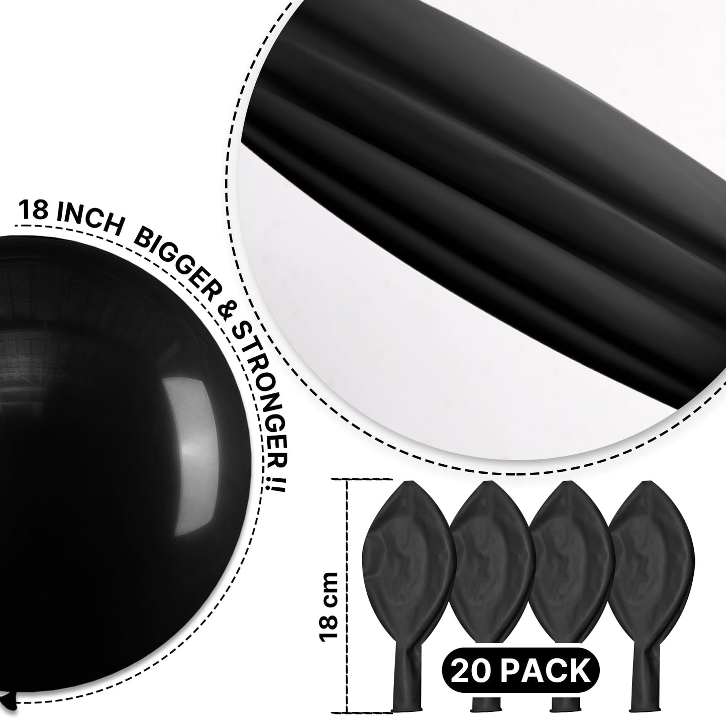 PartyWoo Black Balloons 20 pcs 18 Inch Latex Helium Matte Black Balloons for Baby Shower Birthday Graduation Casino Gaming Anniversary Retirement Pirate Race Car Theme Party Decorations Black-Y18