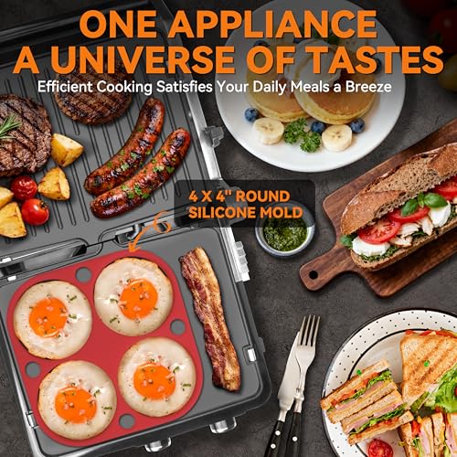 Sandwich Maker Reversible Grill Panini Press with Non-Stick Surfaces - Silver - 4 Slice