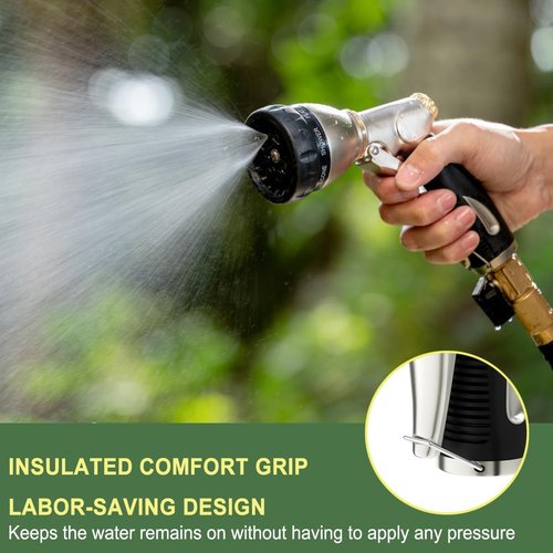 FANHAO Heavy Duty Metal Garden Hose Nozzle - 8 Adjustable Spray Patterns for High Pressure Watering | Silver