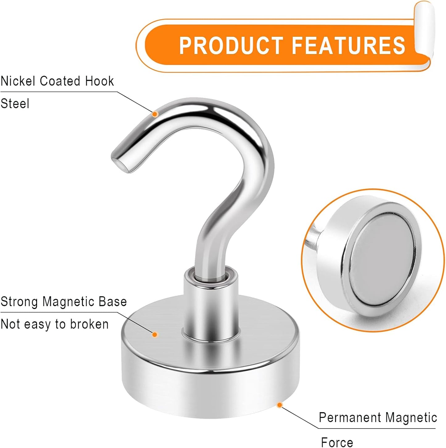 MIKEDE Heavy Duty Black Magnetic Hooks - 30LB Neodymium Magnets for Outdoor & Indoor Use | 35-Pack