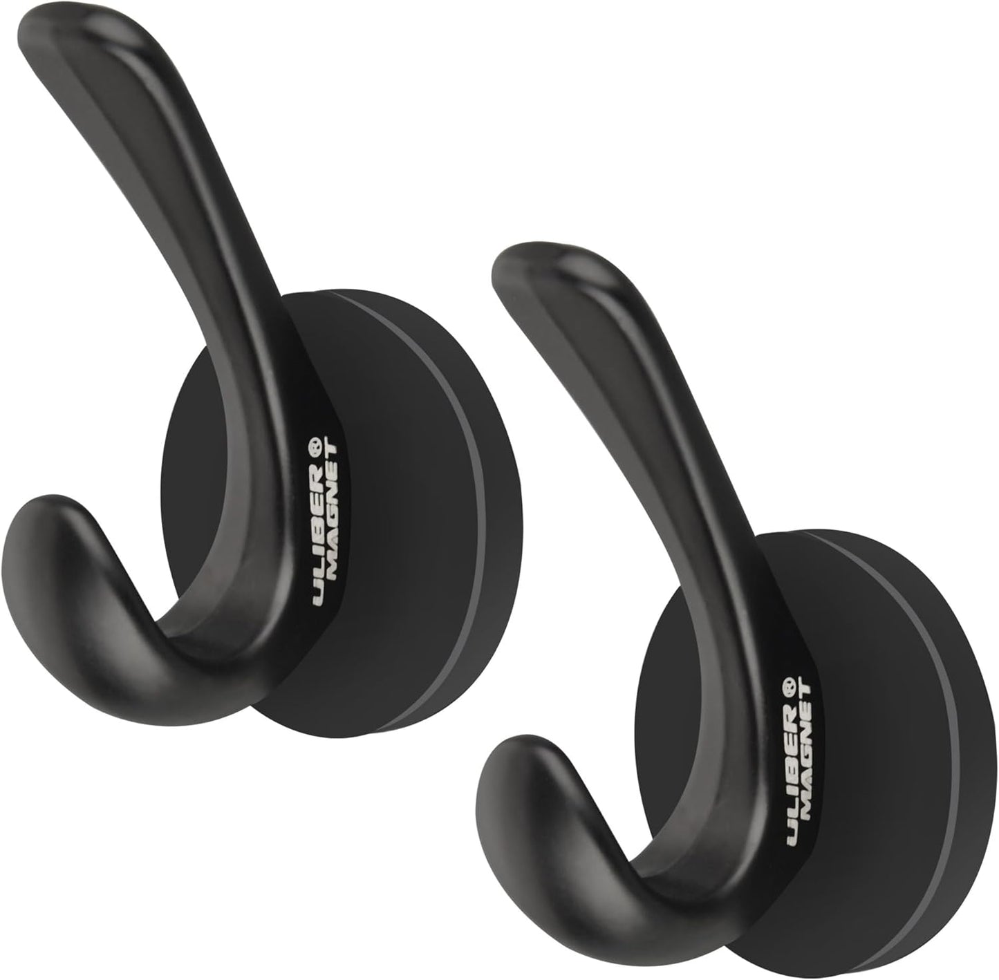 ULIBERMAGNET Heavy-Duty Magnetic Coat Hooks - 2 Pack Rubber Magnet Double Hooks for Coats, Towels & Keys (Black)