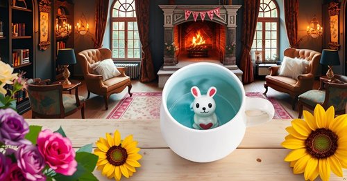 Biigming Rabbit Cup 3D Animal Inside Mug Handmade Ceramic Coffee Mug 12oz Animal Figurine Holiday and Birthday Gift(Rabbit)