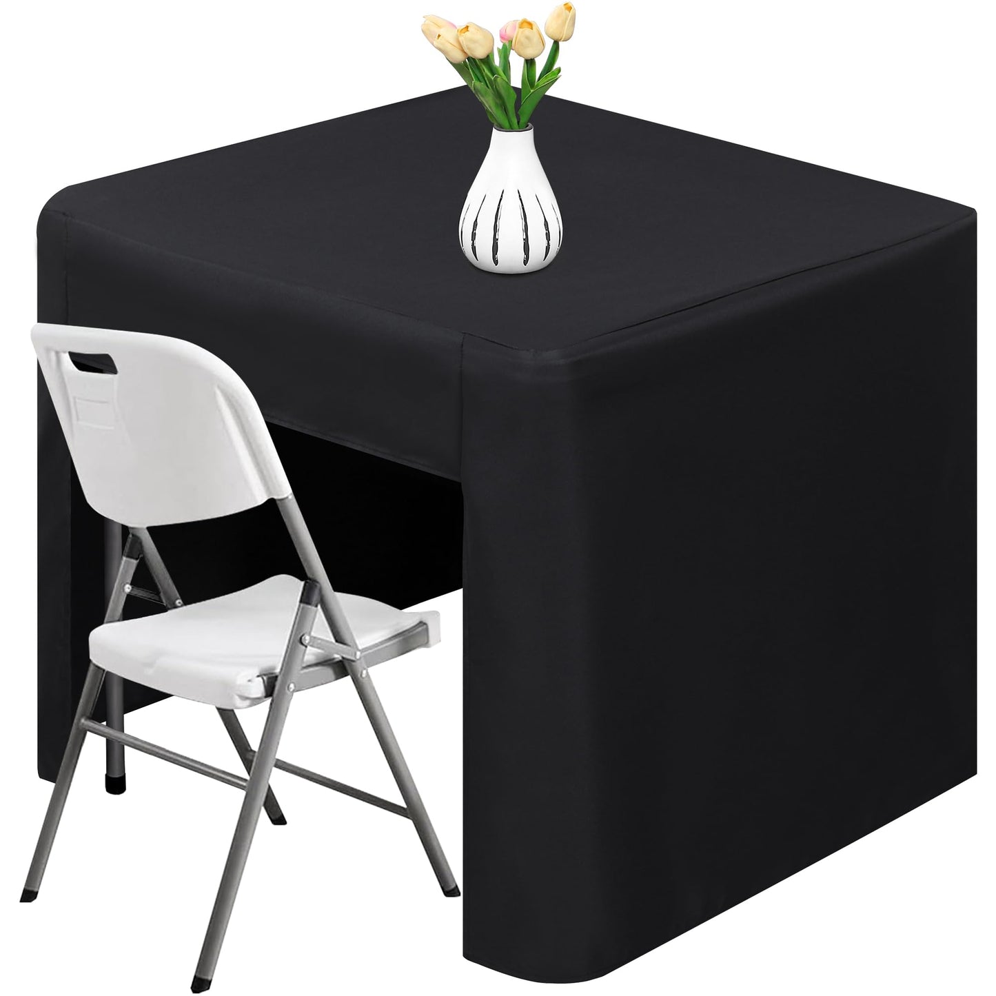 TC LUDUAN 34 x 34 inch Square Fitted Open Back Tablecloth for Folding Table Washable Polyester Table Cover for Trade Show Wedding Party Picnic Outdoor Events Black