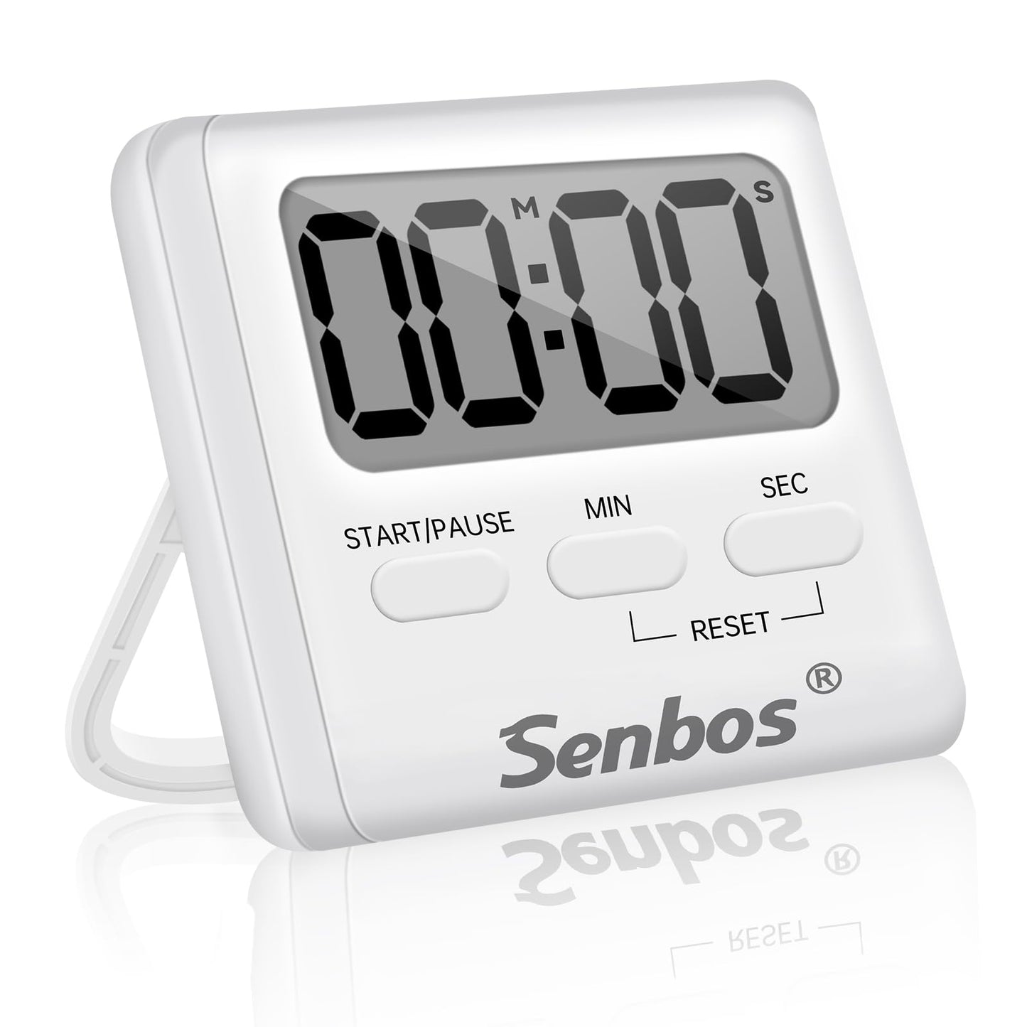 Senbos Digital Kitchen Timer with Loud Alarm - Magnetic Countdown/Countup Timer, Silent Mode, Large LED Display for Cooking, Classroom, Kids & Seniors (White)