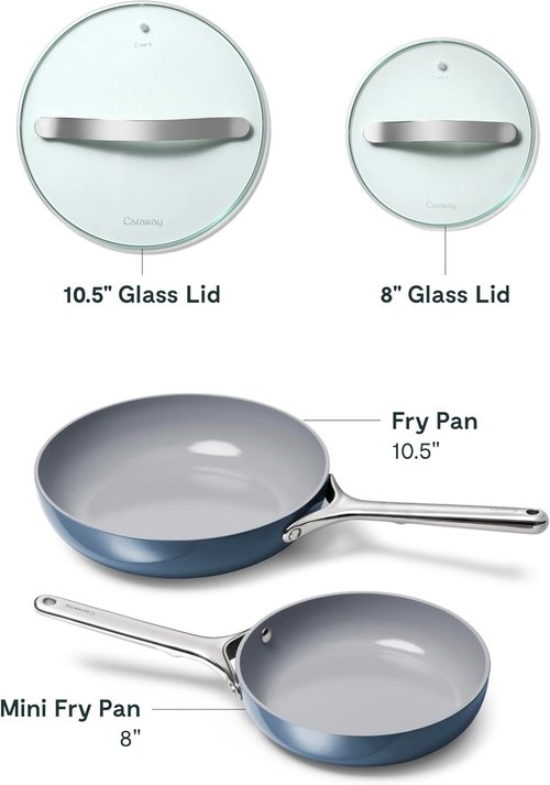Caraway Ceramic Fry Pan Duo - Non-Stick Frying Pans (10.5” & 8”) | Non-Toxic, Oven Safe, Navy