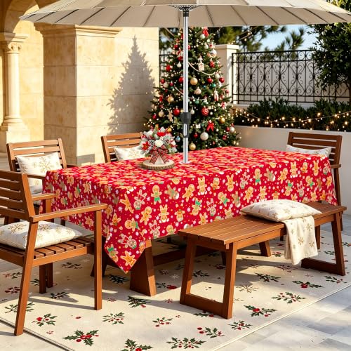 Christmas Gingerbread Outdoor Tablecloth with Umbrella Hole Zipper